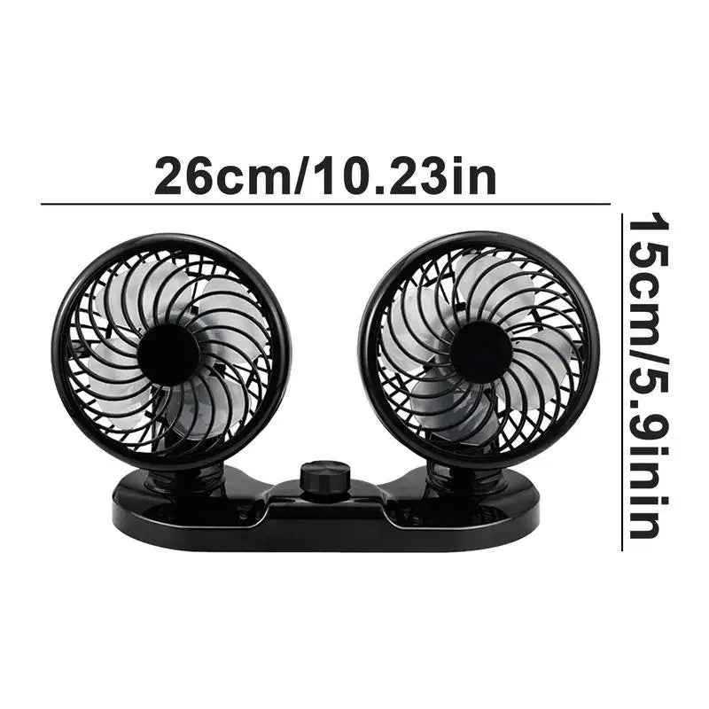 Double Head Car Fan 360 Degree Rotation With 2 Speeds Double Fan Suitable For 12V Cars, Trucks, Suvs